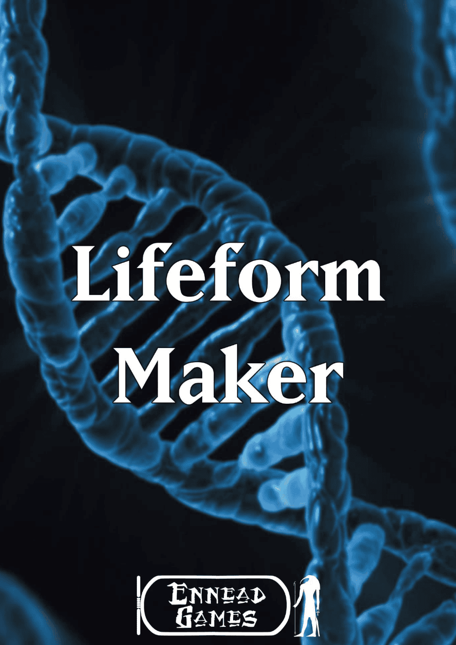 Blue looking strand of DNA with the caption Lifeform Maker